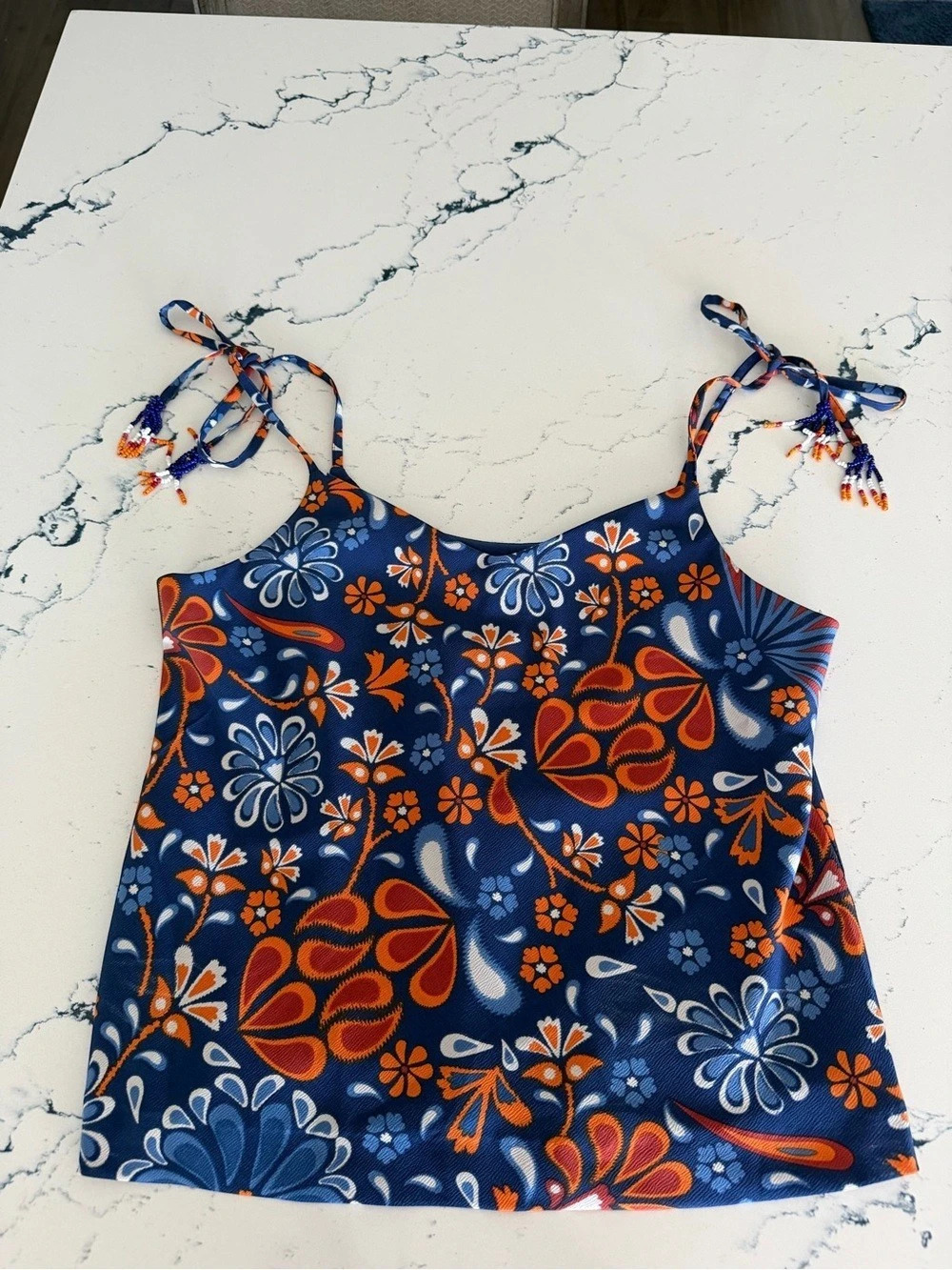 SIGRID OLSEN Floral Cami in Blue & Orange Size Small Like New